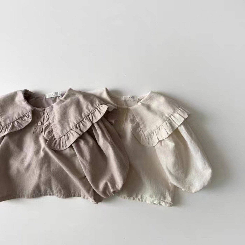 Áo Sơ Mi Cổ Lá Sen Cỡ Lớn Màu Trơn Chất Liệu cotton Thời Trang Hàn Quốc Xinh Xắn Cho Bé Gái