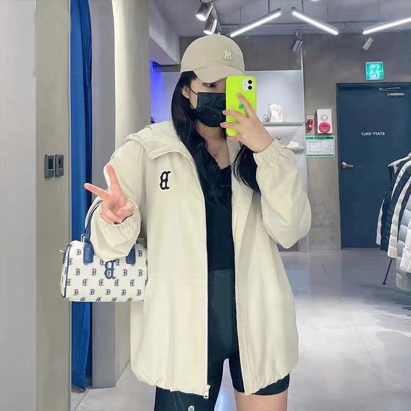 Áo Khoác Gió Thêu logo mlb ny 100% Chính Hãng Có Khóa Kéo Thời Trang Cho Nam Và Nữ