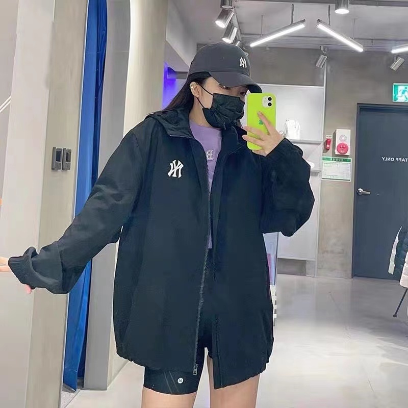 Áo Khoác Gió Thêu logo mlb ny 100% Chính Hãng Có Khóa Kéo Thời Trang Cho Nam Và Nữ