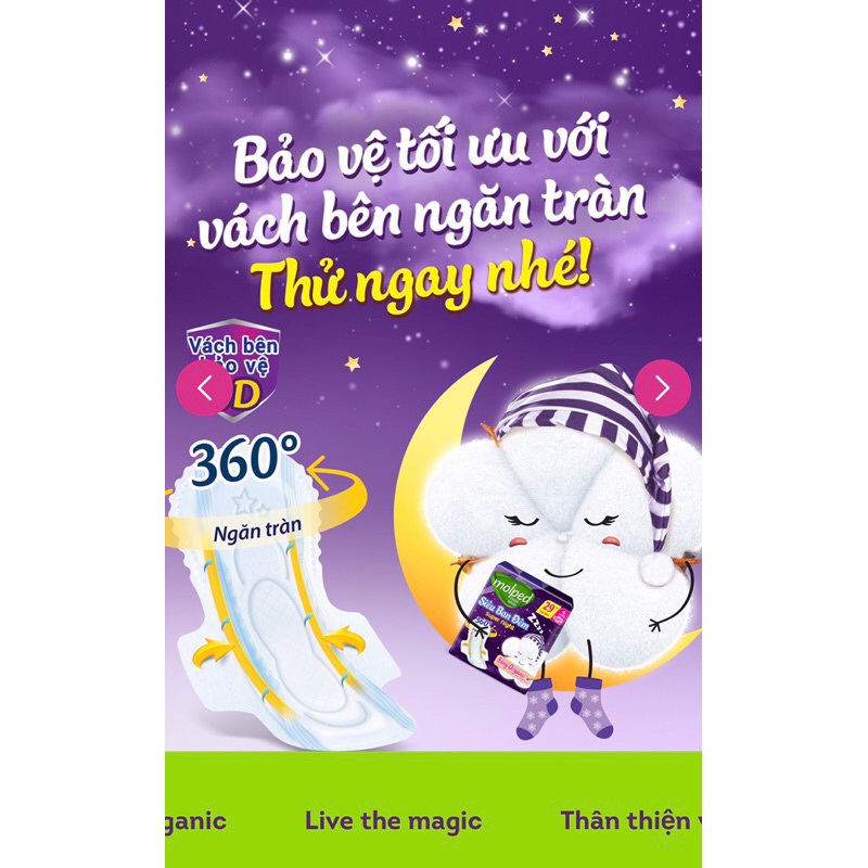 Sỉ 4 gói Băng vệ sinh ban đêm Molped bông organic siêu thấm hút