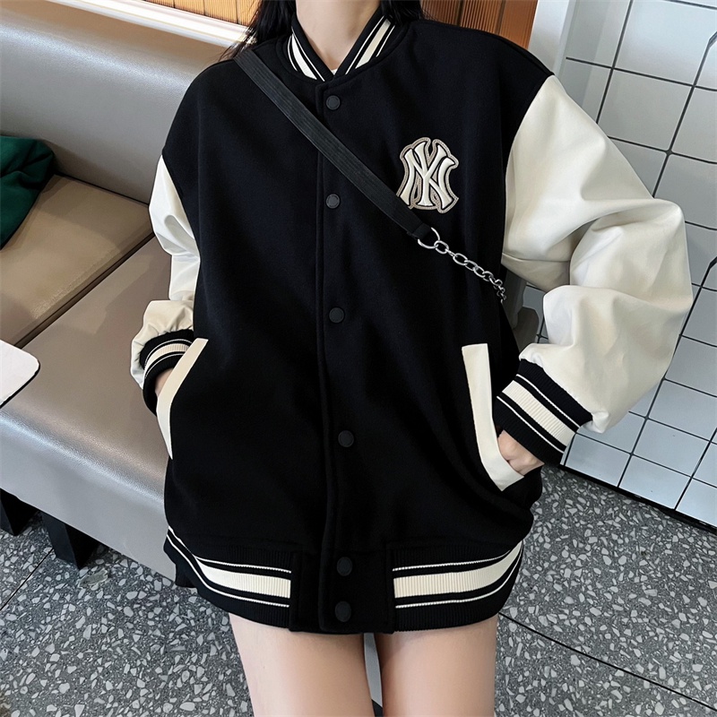 Áo Khoác Bóng Chày Chống Gió Thêu logo mlb ny 100% Chính Hãng Thời Trang Cho Cặp Đôi