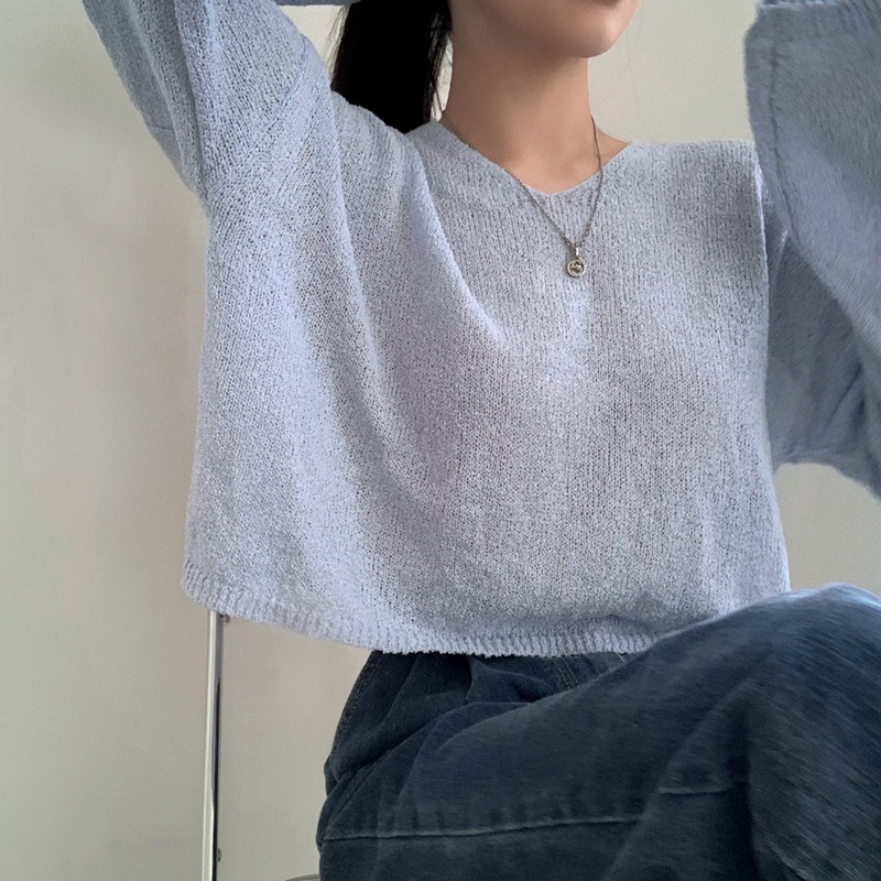 New loose lazy style V-neck sunscreen blouse Korean Spring and Autumn long sleeve knitted pullover sweater women's top MC women's clothing YPLZ