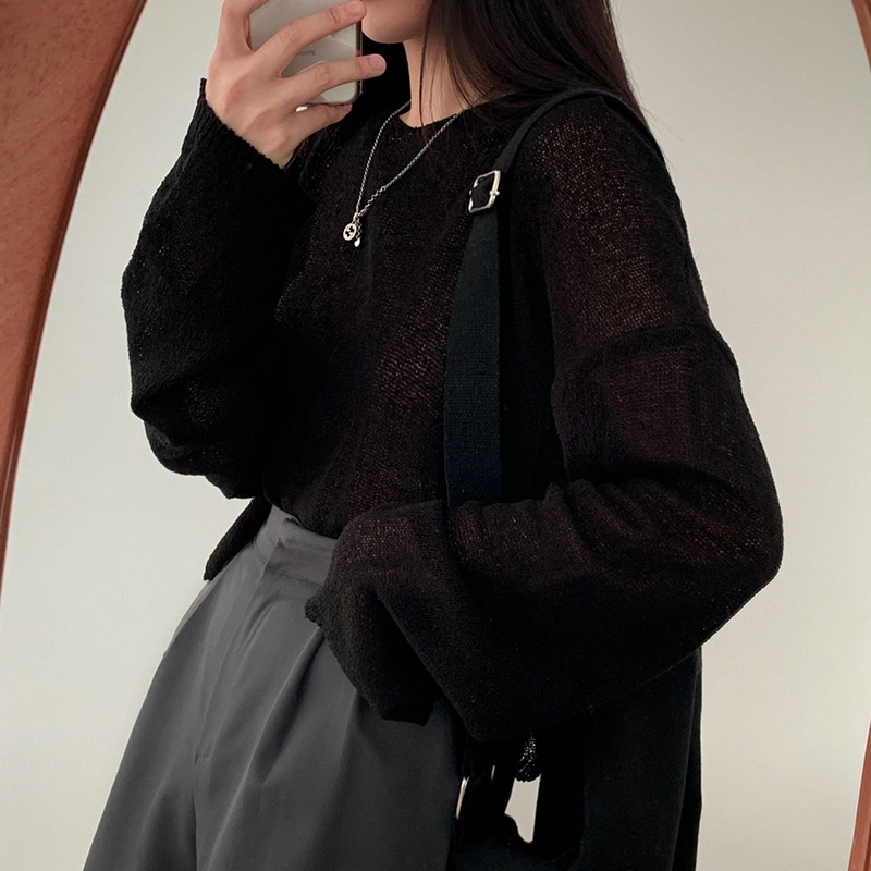 New loose lazy style V-neck sunscreen blouse Korean Spring and Autumn long sleeve knitted pullover sweater women's top MC women's clothing YPLZ