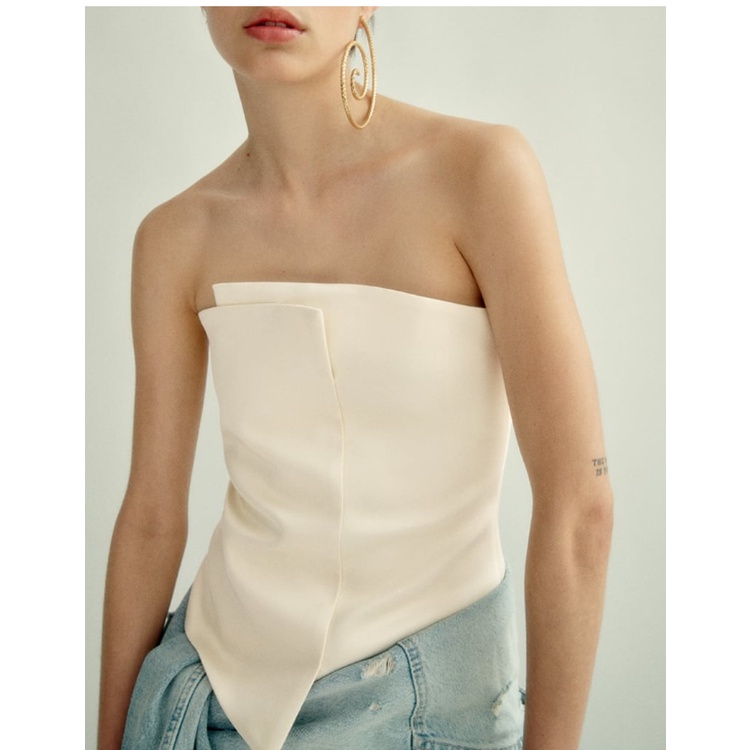 Zara Áo Ống satin 23 Kiểu Mới Mùa Hè Hở Vai Có Khóa Kéo Sau Lưng Thời Trang3067209