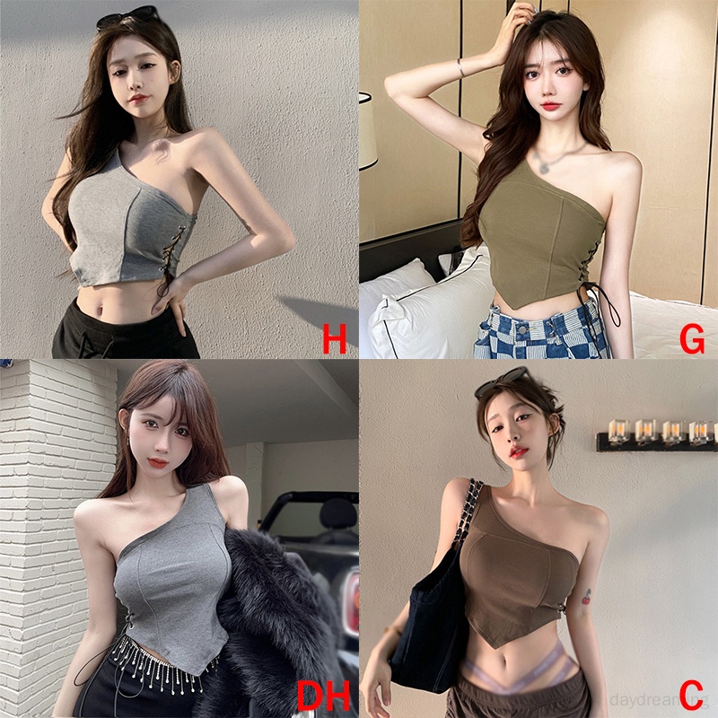 Áo croptop Dây Chéo Hai Lớp Có Mút Đệm Thời Trang Mùa Hè Dành Cho Nữ