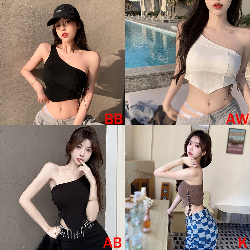 Áo croptop Dây Chéo Hai Lớp Có Mút Đệm Thời Trang Mùa Hè Dành Cho Nữ
