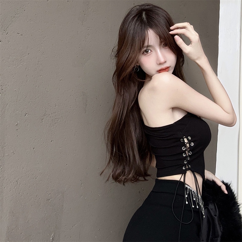 Áo croptop Dây Chéo Hai Lớp Có Mút Đệm Thời Trang Mùa Hè Dành Cho Nữ