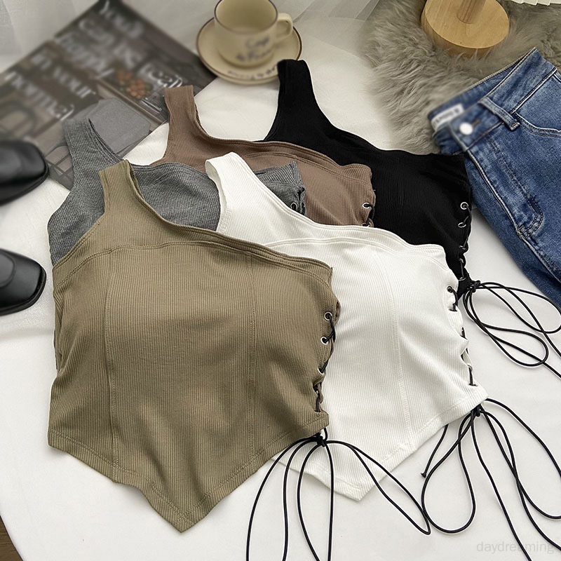 Áo croptop Dây Chéo Hai Lớp Có Mút Đệm Thời Trang Mùa Hè Dành Cho Nữ