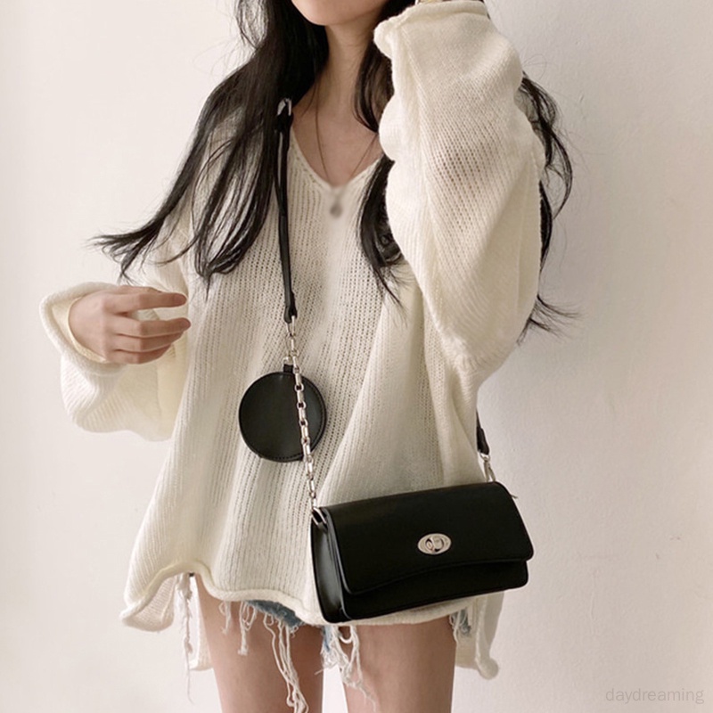 Áo sweater Cổ Chữ v Dáng Rộng Màu Sắc Đơn Giản Phong Cách Hàn Quốc Dành Cho Nữ