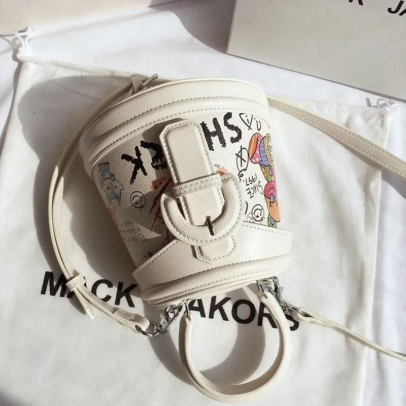 Túi Đeo Chéo Hình Tròn Nhỏ In Họa Tiết graffiti Thời Trang Mùa Hè Cho Nữ