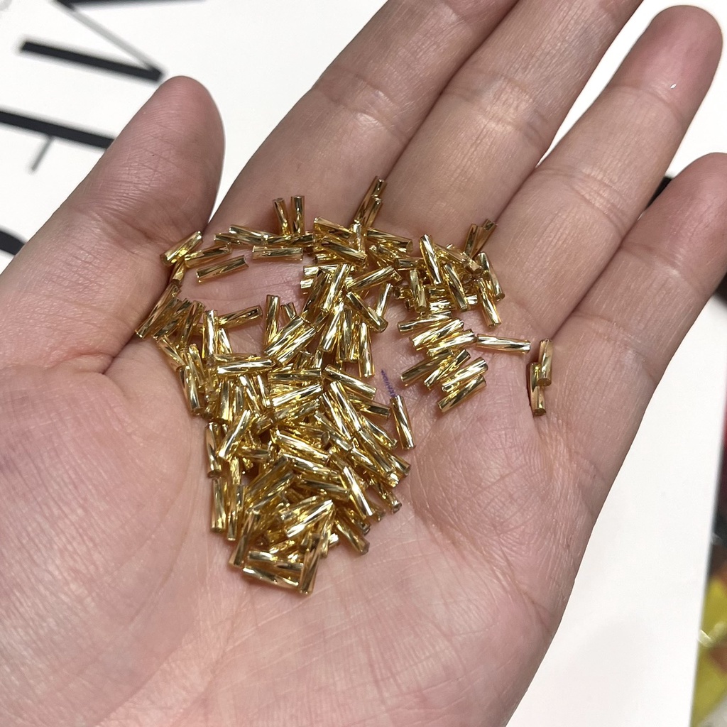 50gr hạt cườm ống  xoắn lõi bạc  - Nguyên liệu đính kết trang phụ thời trang, handmade