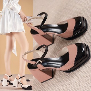 Giày sandal cao gót mũi vuông đế dày size 34-40 thời trang thanh lịch cho nữ