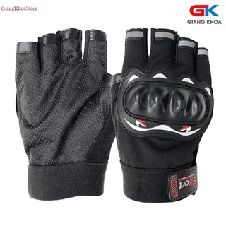 Găng tay cắt ngón thể thao nam có miếng đệm bảo vệ, phù hợp chạy xe máy, xe đạp thể thao - Đen -GT02