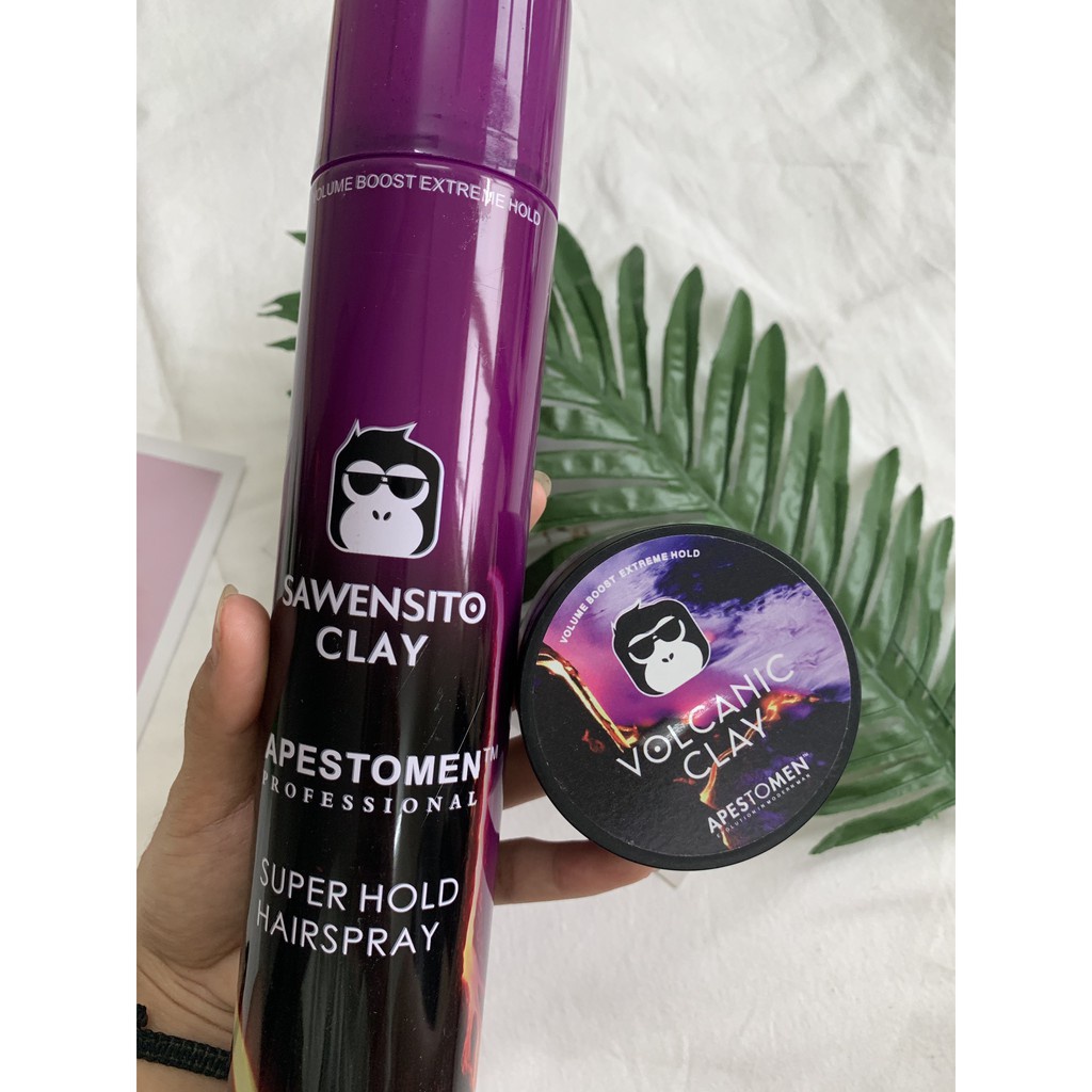 Combo gôm xịt tóc + sáp vuốt tóc volcanic