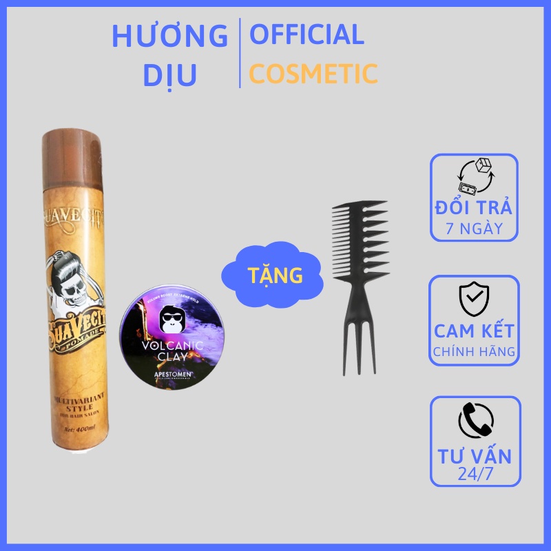 Combo gôm xịt tóc + sáp vuốt tóc volcanic