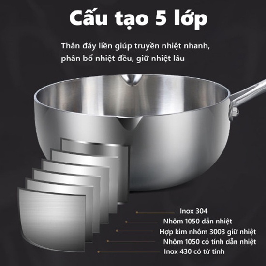 Chảo Inox SEKA nguyên khối chống dính size 22cm, 24cm, 26cm dùng cho mọi loại bếp tặng kèm vỉ gác róc dầu