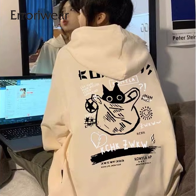 Áo Hoodie Tay Dài Dáng Rộng In Họa Tiết Mèo Hoạt Hình Sáng Tạo Mẫu 2023 Dành Cho Nữ