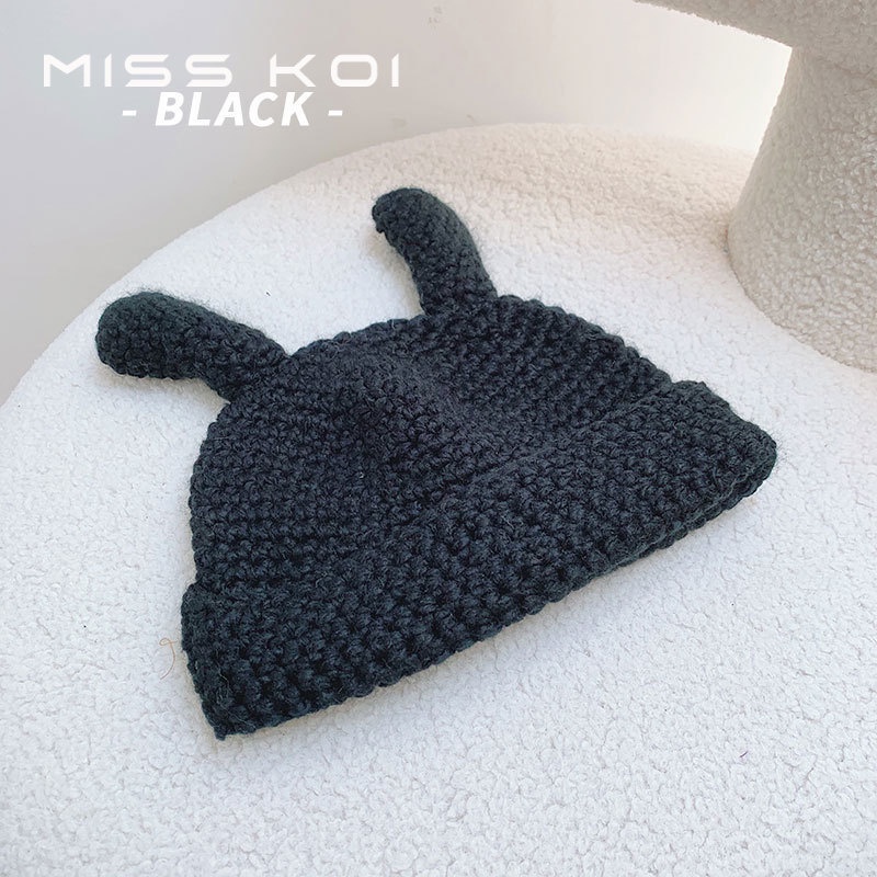 Misskoi  Mũ Len Dệt Kim Mỏng Đính Tai Thỏ Thời Trang Thu Đông Hàn Quốc Dành Cho Nữ