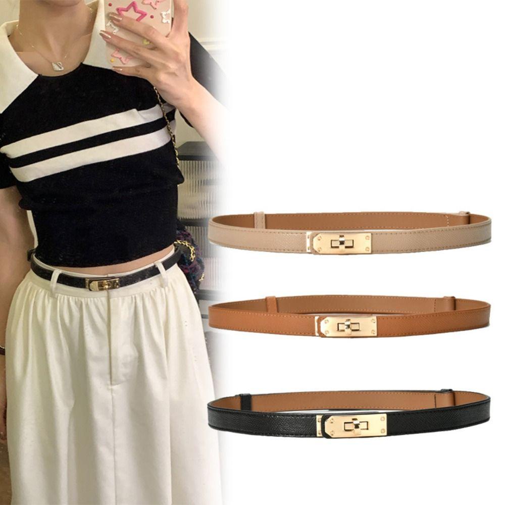 Thắt Lưng Bằng Da pu Màu Trơn Khóa Mỏng Thời Trang