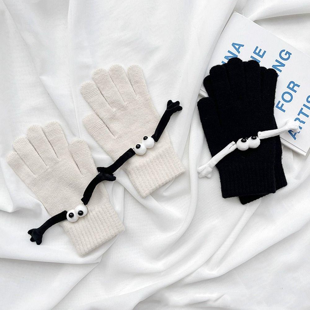 Cordellaub Găng Tay Len Dệt Kim Hình Búp Bê Đôi Mắt To Ấm Áp Đơn Giản Dùng Khi Lái Xe Cho Cặp Đôi