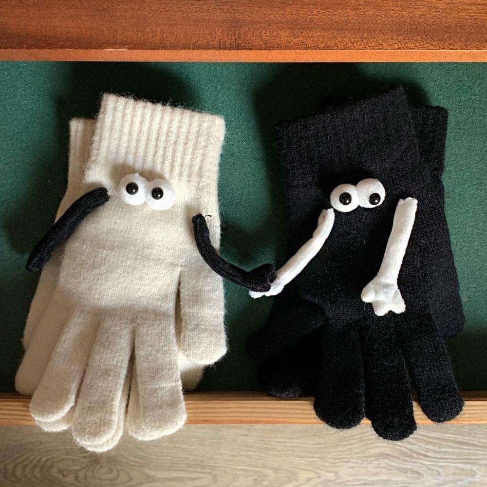 Cordellaub Găng Tay Len Dệt Kim Hình Búp Bê Đôi Mắt To Ấm Áp Đơn Giản Dùng Khi Lái Xe Cho Cặp Đôi