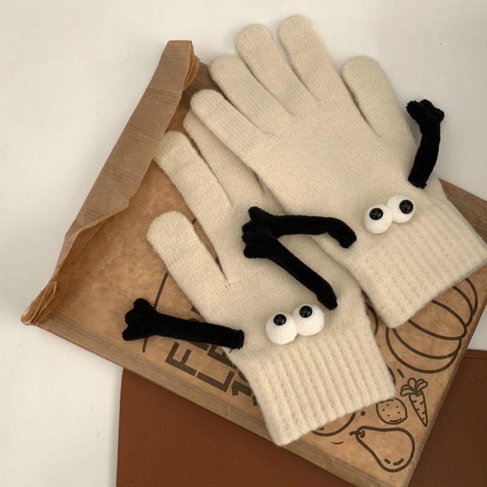 Cordellaub Găng Tay Len Dệt Kim Hình Búp Bê Đôi Mắt To Ấm Áp Đơn Giản Dùng Khi Lái Xe Cho Cặp Đôi