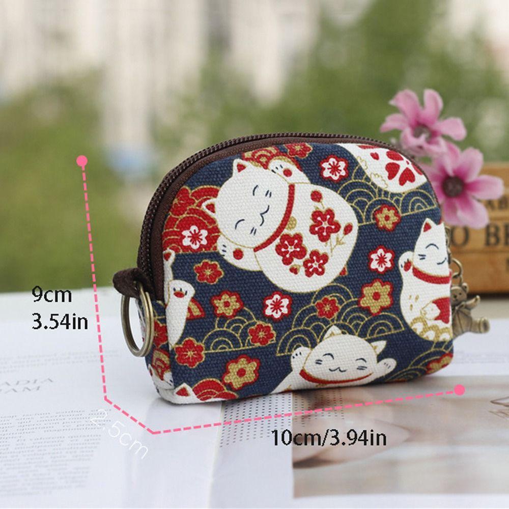 Mxmio Ví Đựng Tiền Xu / Thẻ Bằng Vải canvas Hình Mèo May Mắn / Hoa / Chữ kawaii Cho Nam / Nữ