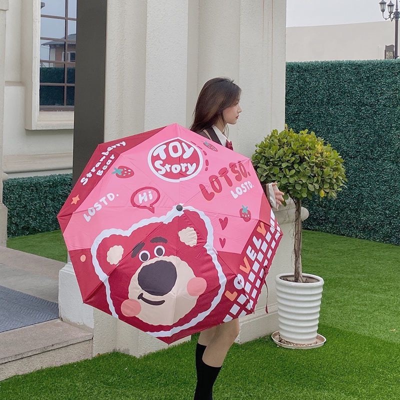 Ô Dù Gấp Che Mưa Nắng Hình Gấu Dâu