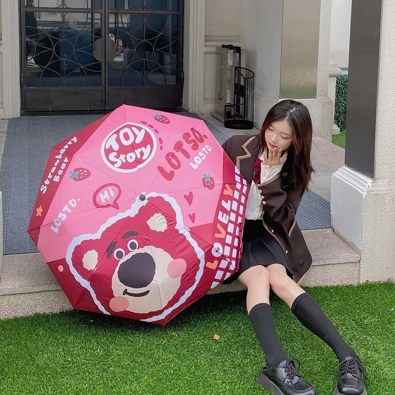 Ô Dù Gấp Che Mưa Nắng Hình Gấu Dâu
