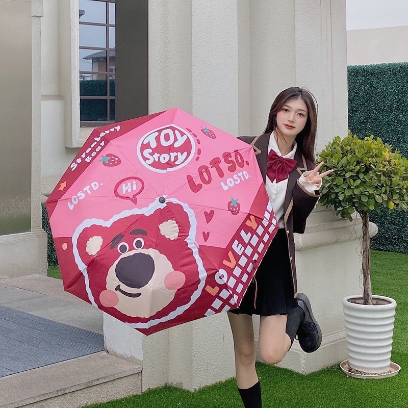 Ô Dù Gấp Che Mưa Nắng Hình Gấu Dâu