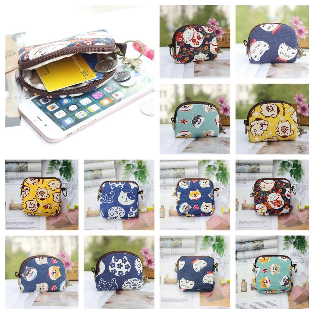 Mxmio Ví Đựng Tiền Xu / Thẻ Bằng Vải canvas Hình Mèo May Mắn / Hoa / Chữ kawaii Cho Nam / Nữ