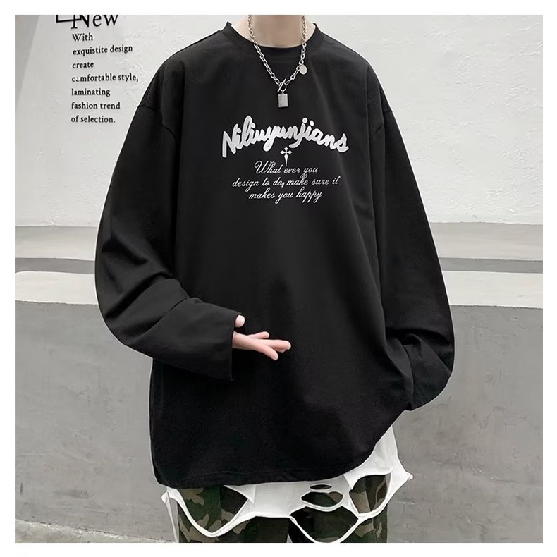 Áo sweater Tay Dài Cổ Tròn Dáng Rộng In Chữ Thập Thời Trang Cho Nam