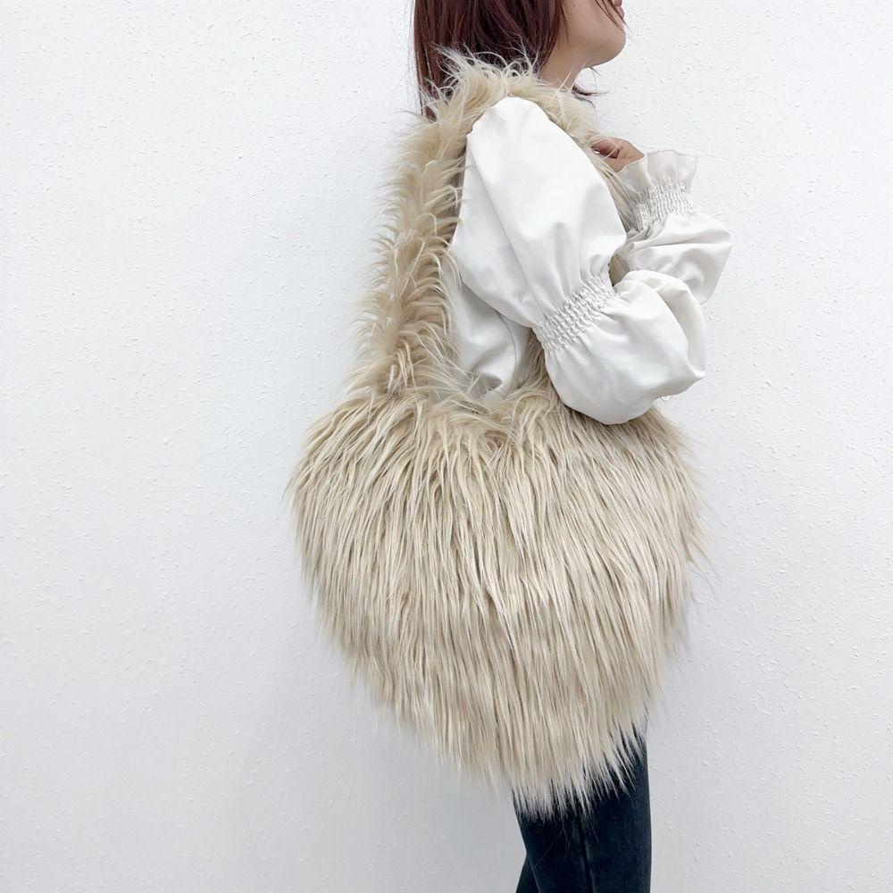 Risedot Túi Đeo Chéo Vai Bằng Vải Lông Xù Hình Trái Tim Dễ Thương Có Dây Đeo Lông Xù Dáng Dài Cho Nữ