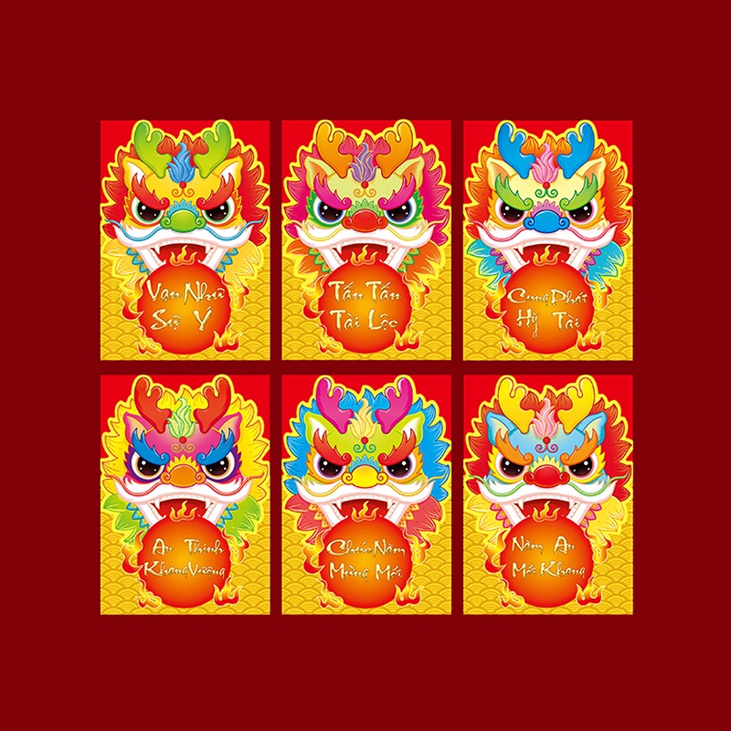 Set 6 Bao Lì Xì Năm Mới Họa Tiết Rồng Đỏ Dễ Thương
