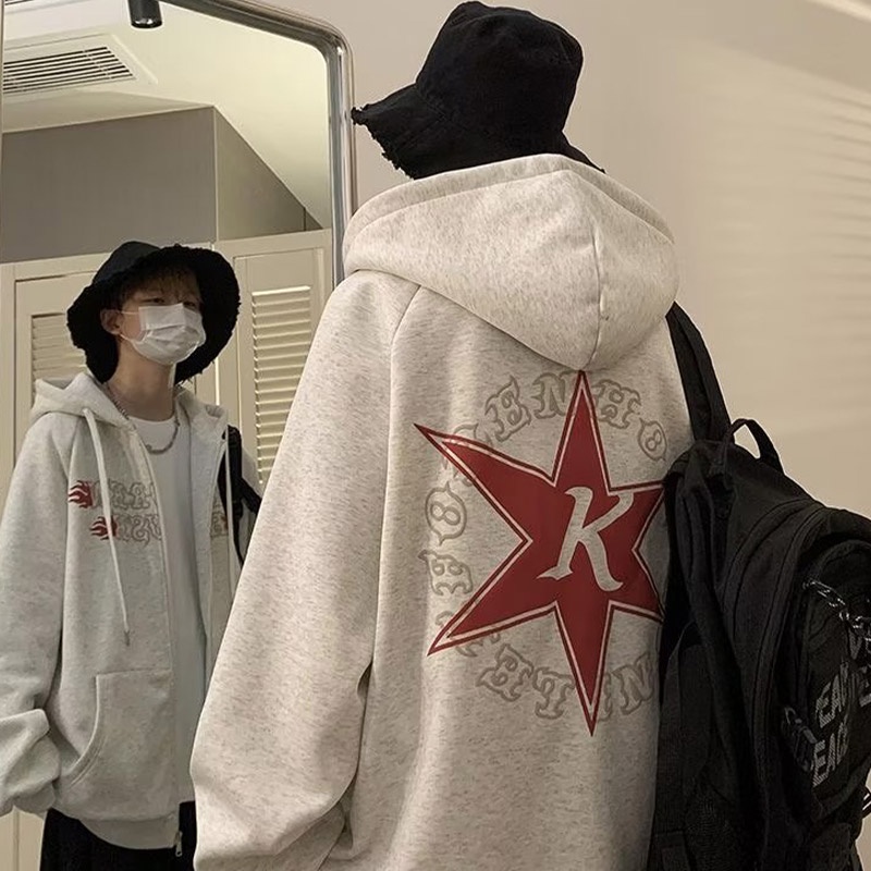 Áo Khoác Dáng Rộng In Hình Ngôi Sao Phong Cách Âu Mỹ Thời Trang Xuân Thu Cho Nam