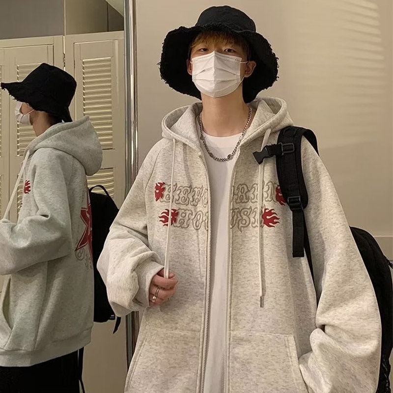 Áo Khoác Dáng Rộng In Hình Ngôi Sao Phong Cách Âu Mỹ Thời Trang Xuân Thu Cho Nam