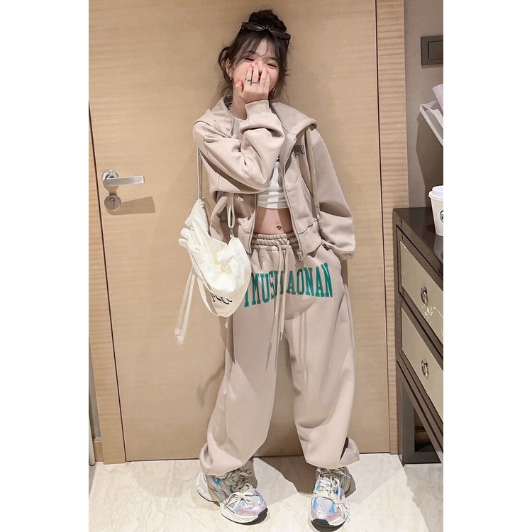 Set Đồ Thể Thao Áo Khoác Có Nón + Quần Dài Thời Trang Mùa Thu Cho Bé Gái