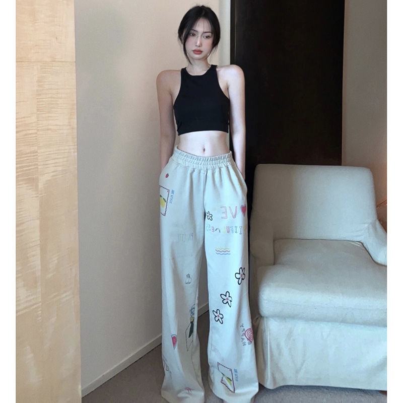Quần Dài Dáng Rộng In Hình Ngôi Sao Phong Cách Hàn Quốc Thời Trang Mùa Hè Mới Cho Nữ