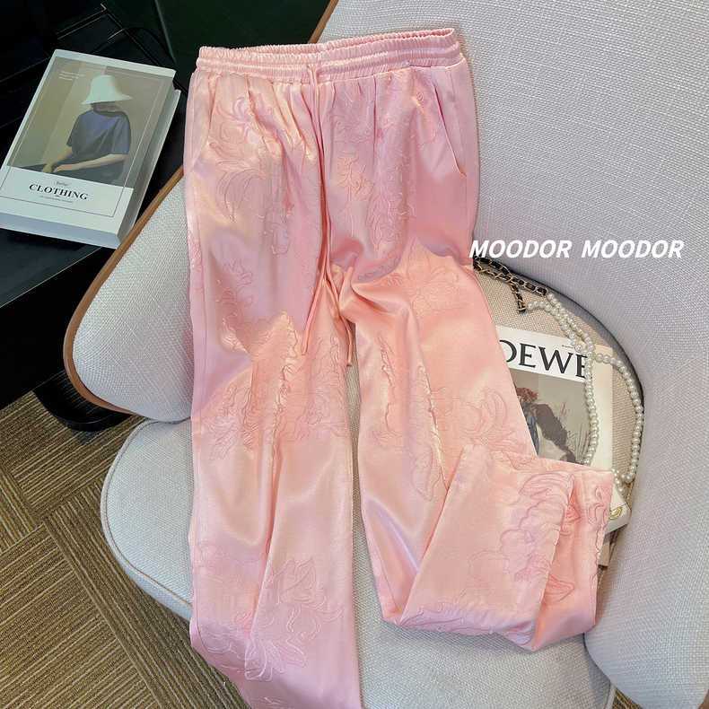Quần Dài Ống Rộng Lưng Cao Vải satin Thêu Họa Tiết Phong Cách Trung Hoa Thời Trang Mùa Hè Mới Cho Nữ
