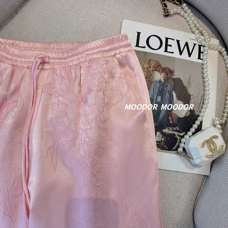 Quần Dài Ống Rộng Lưng Cao Vải satin Thêu Họa Tiết Phong Cách Trung Hoa Thời Trang Mùa Hè Mới Cho Nữ