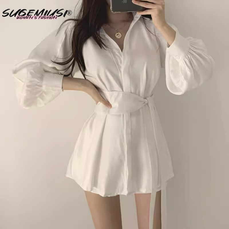 Sugemiusi Set Áo Sơ Mi Dáng Ôm + Chân Váy Lưng Cao Màu Đen Thời Trang Xuân Thu Cho Nữ