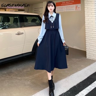 Sugemiusi Đầm Dáng Dài Giả Hai Mảnh Phong Cách Pháp Cổ Điển Thời Trang Xuân Hè Dành Cho Nữ plus size