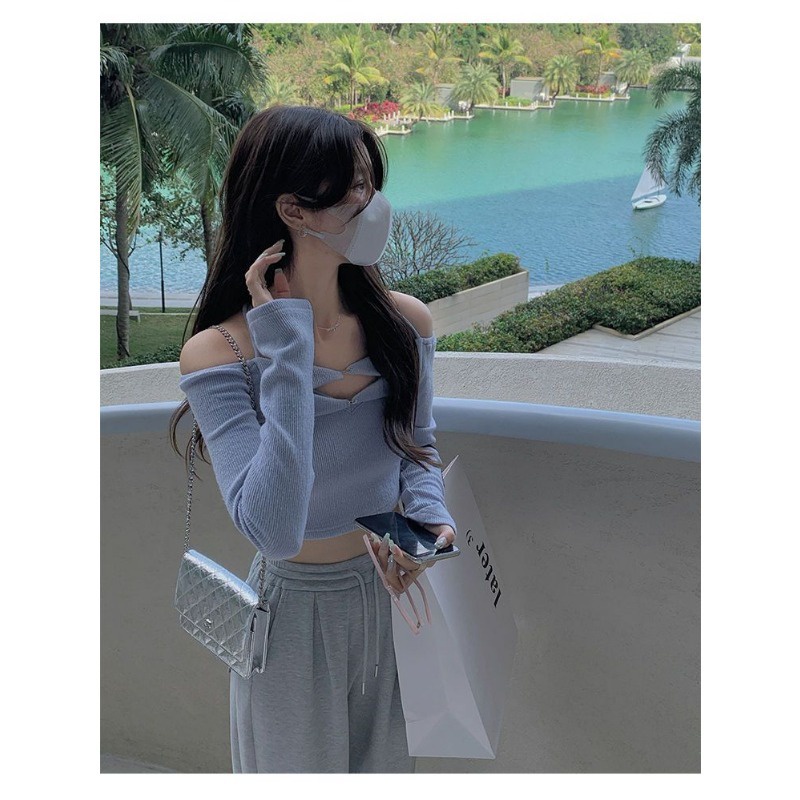 Áo Thun Tay Dài Dáng Ôm Hở Lưng Thời Trang Xuân Thu Quyến Rũ Cho Nữ
