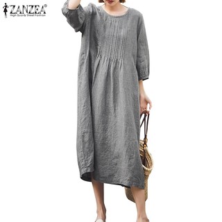 Zanzea Đầm Nữ Tay 3 / 4 Có Túi Phong Cách Hàn Quốc