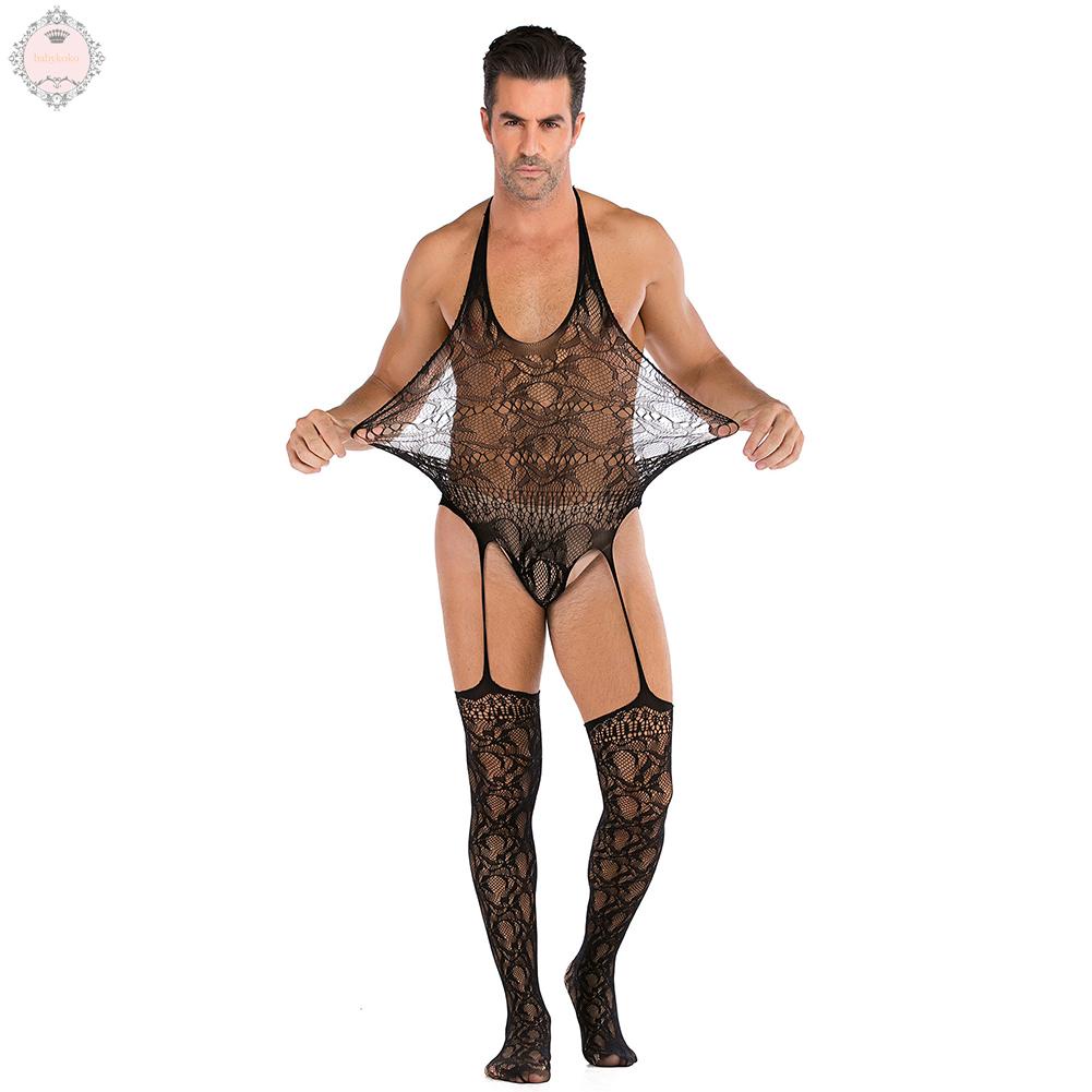 Bodysuit Breathable Leotard Men Mesh Regular Length Sexy Slight Stretch