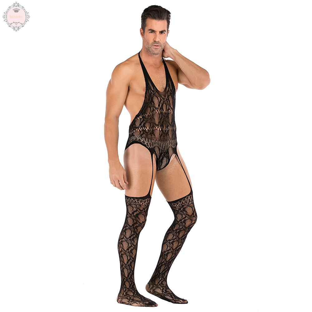 Bodysuit Breathable Leotard Men Mesh Regular Length Sexy Slight Stretch