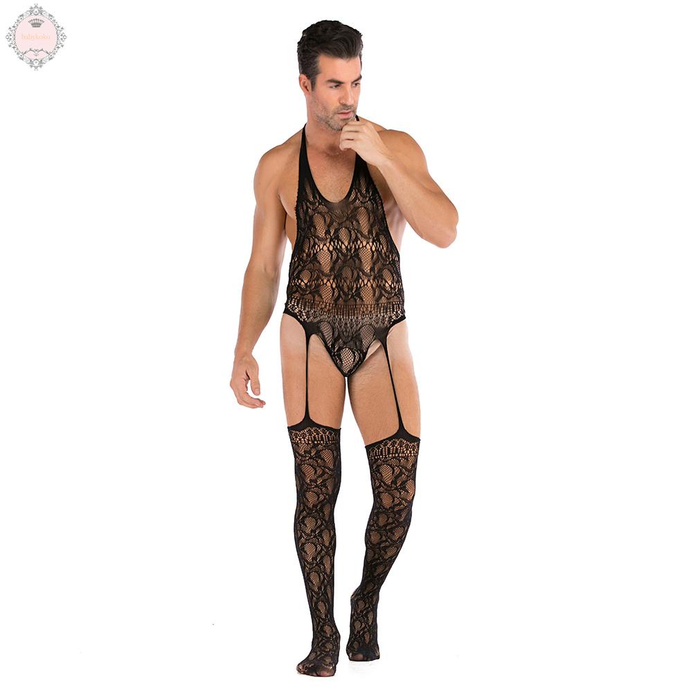 Bodysuit Breathable Leotard Men Mesh Regular Length Sexy Slight Stretch
