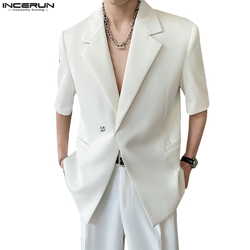Áo Khoác blazer Ngắn Tay Màu Trơn Phong Cách Hàn Quốc Cho Nam