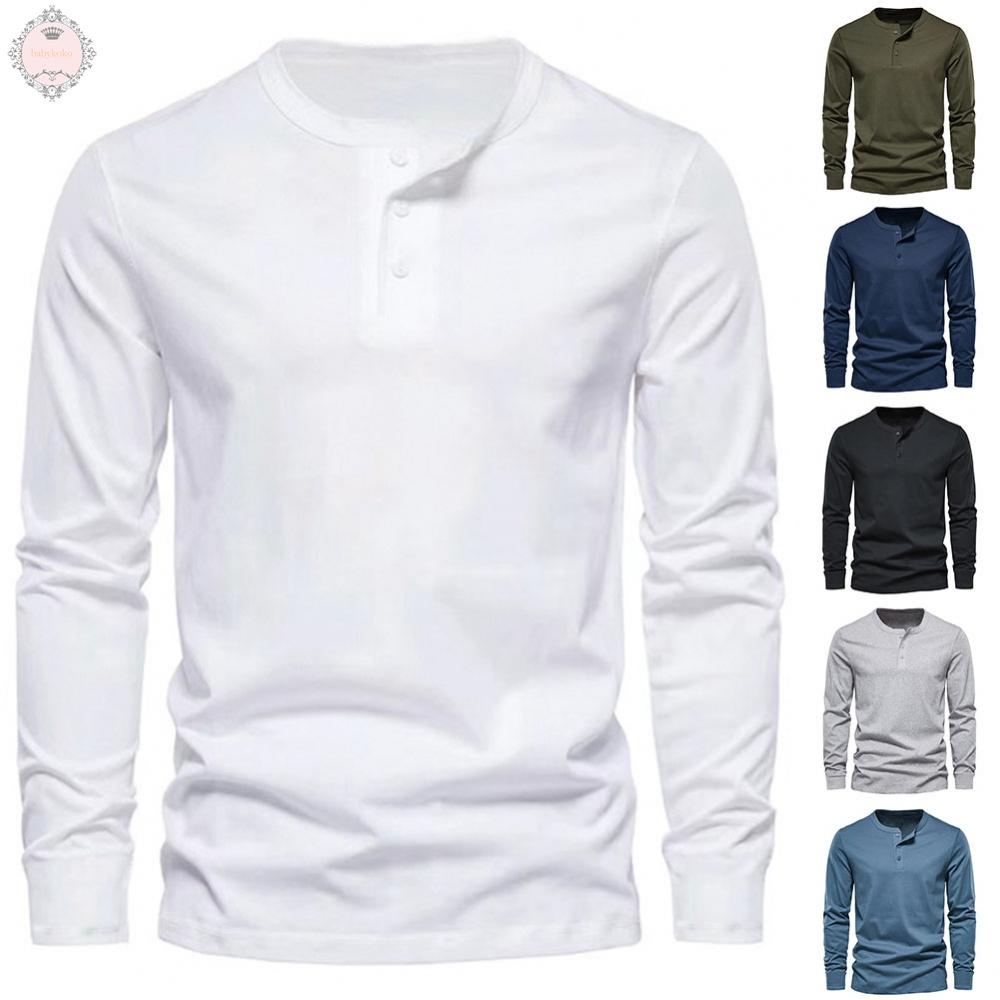 T Shirt Collared Cotton Crew Neck Formal Henley Shirt LONG SLEEVE Preshrunk