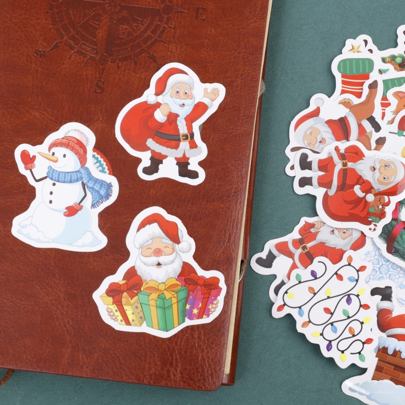 Set 50 Sticker Dán Trang Trí Giáng Sinh Hình Ông Già Noel Hoạt Hình Dễ Thương